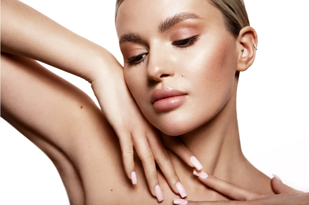 Woman with hair pulled back